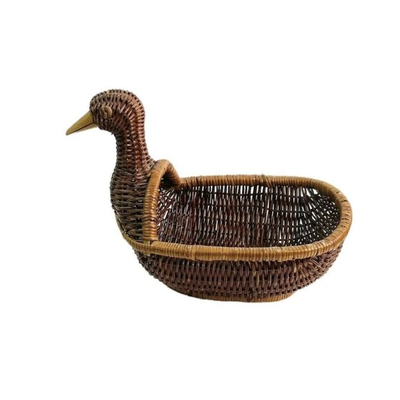 Vintage 6 Wicker and Wood Animal Basket 6 pc Lot Turkey Duck Rabbit Reindeer - Picture 4 of 15